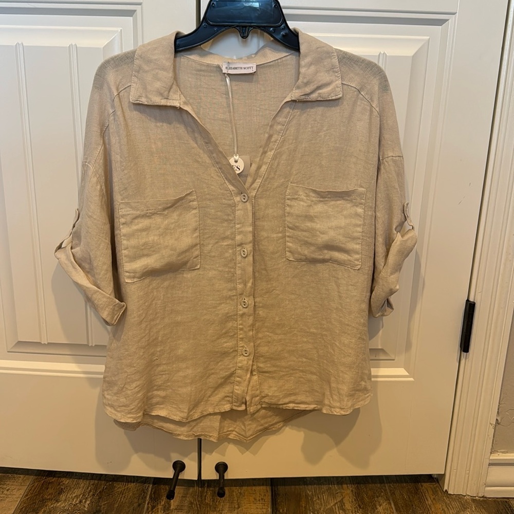 NWT Elizabeth Scott Linen Blouse, 100 % linen, size large